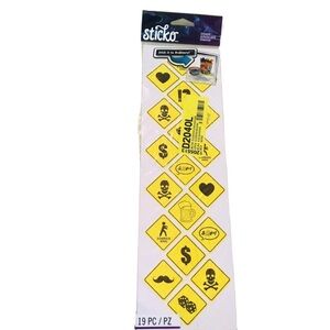 Sticko Yellow Warning Sign Stickers Set of 19 Dorm Crafts Party Favors